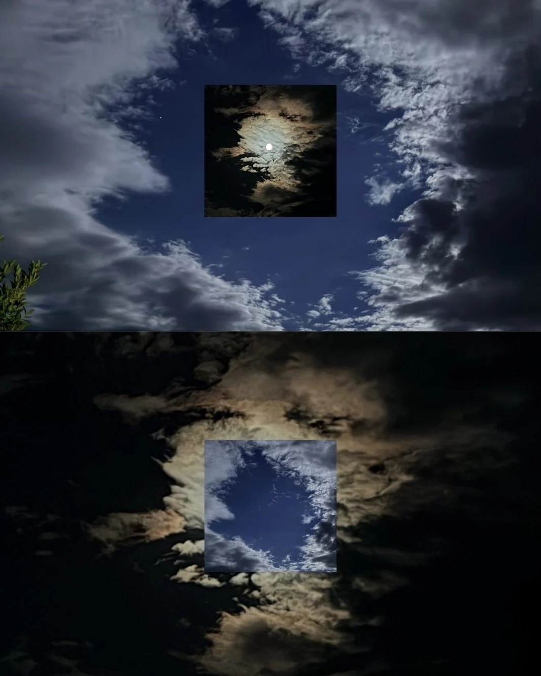De maan breekt door een dicht wolkendek