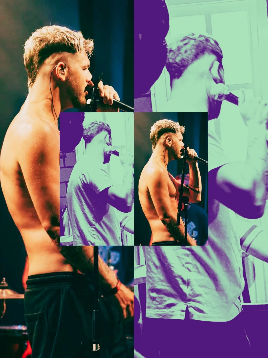 Collage van het optreden in duotoon